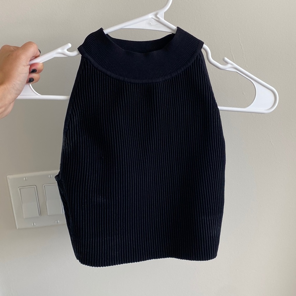 Babaton Rib-knit cropped halter top